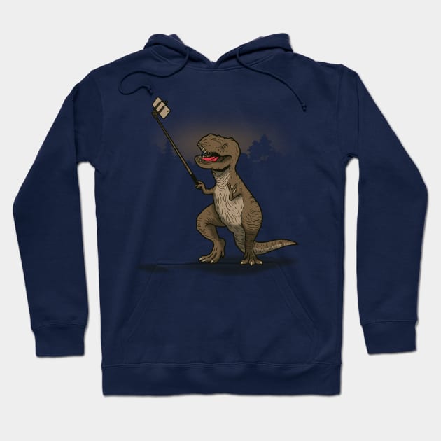 Funny Cute T-Rex Dinosaur Taking Selfie Funny Selfie Hoodie by BoggsNicolas